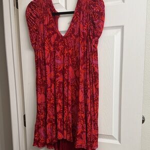 Free People Red and Purple Floral Dress SZ SM